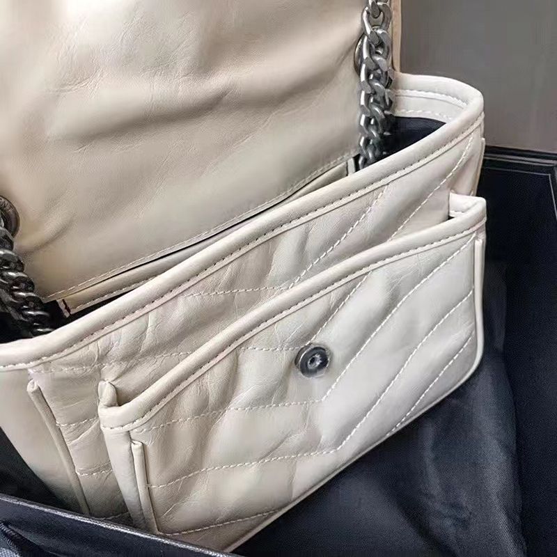 Designer messenger bags Vintage Cross Body niki Waxy leather handbag for women metal chain shoulder bag Satchel clutch bag Sacoche classic lady purse dicky0750