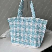 blue checked tote