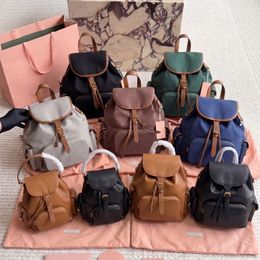 High Quality Designer Style Backpack Women Vintage Canvas Rucksacks Leather Trim Daypack Large Capacity Drawstring School Bags Travel Knapsack Multi-color PRPU