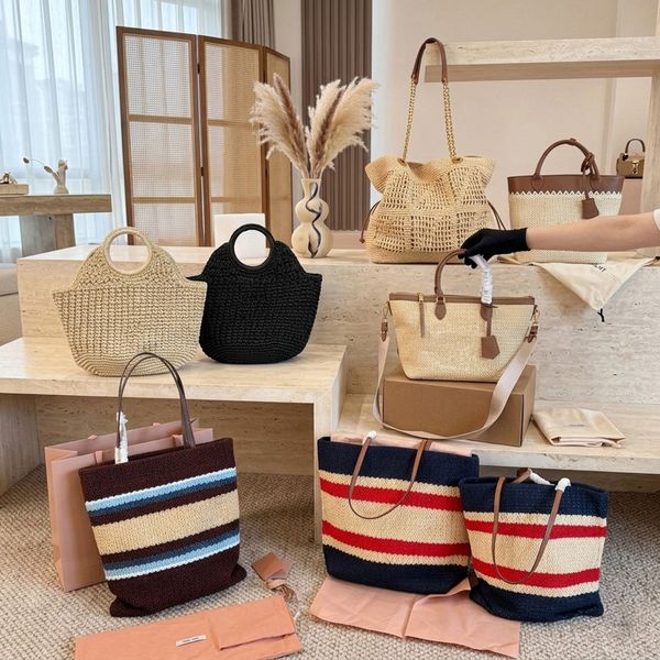 Designer Straw Beach Bags for Women Large Tote Women Crochet Handbags Summer Shoulder Bag Lady Travel Hobo Bag Purses Big Capacity Woven Shopper Holiday Bag PRPU