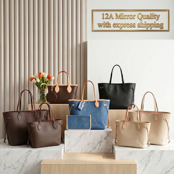 12A Mirror Quality Designer Tote Bags for Women Genuine Leather Shoulder Bag Classic Large Capacity Shopping Crossbody Purse with Pouch Fashion Denim Tote Bag PRPU