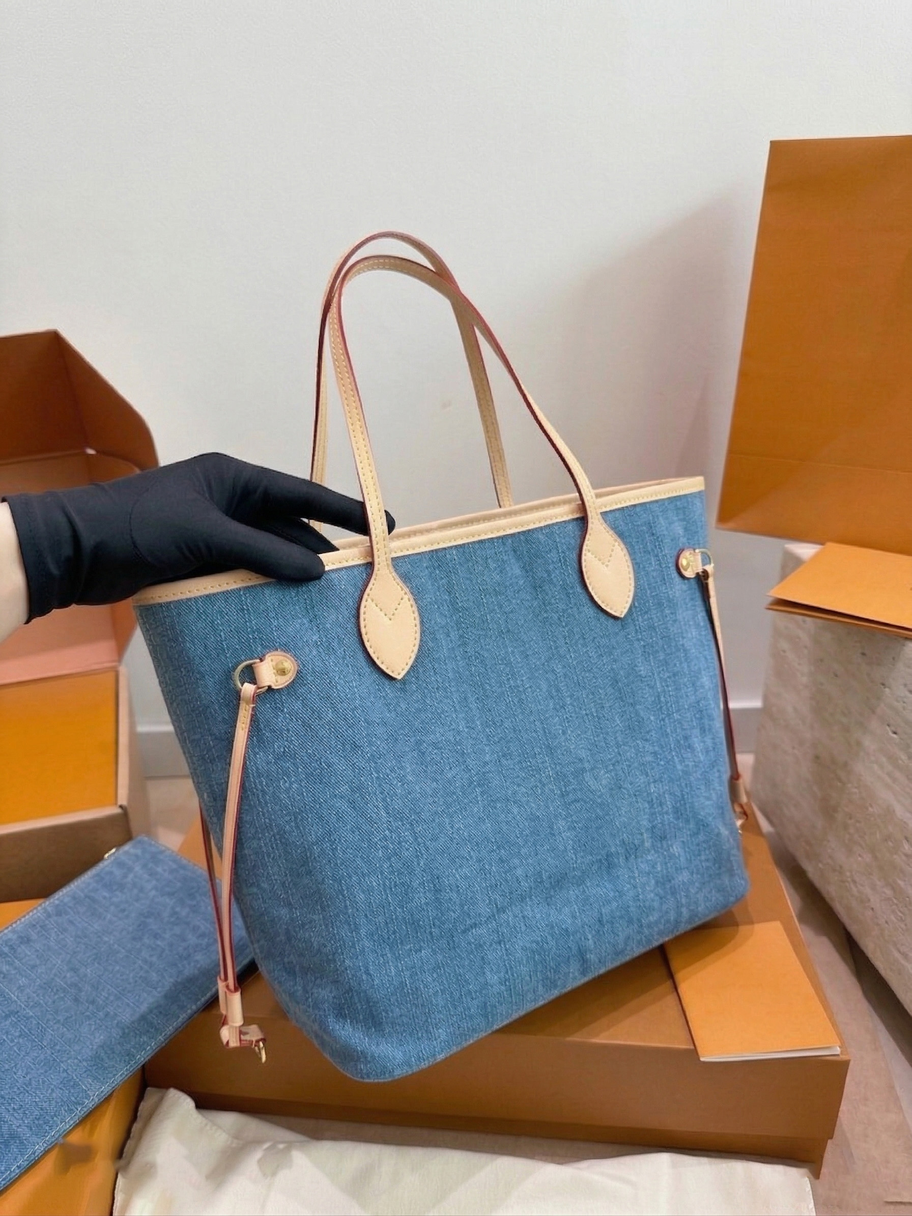Designer High Quality Blue Denim Tote Bags Retro Women Shoulder Bag Fashion Crossbody Purses Classic Bucket Bag Backpack Wholesale Handbags Womens Purse PRPU
